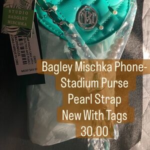 Badgley Mischka Turquoise Phone Purse with Pearl Strap